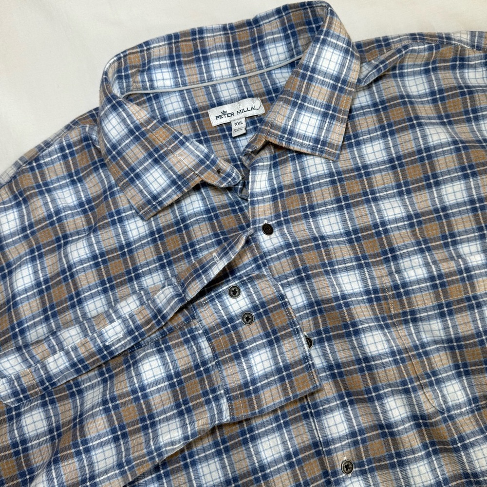 Peter Millar Button Up Plaid Flannel Long Sleeve Shirt Mens Size XXL Soft Cotton